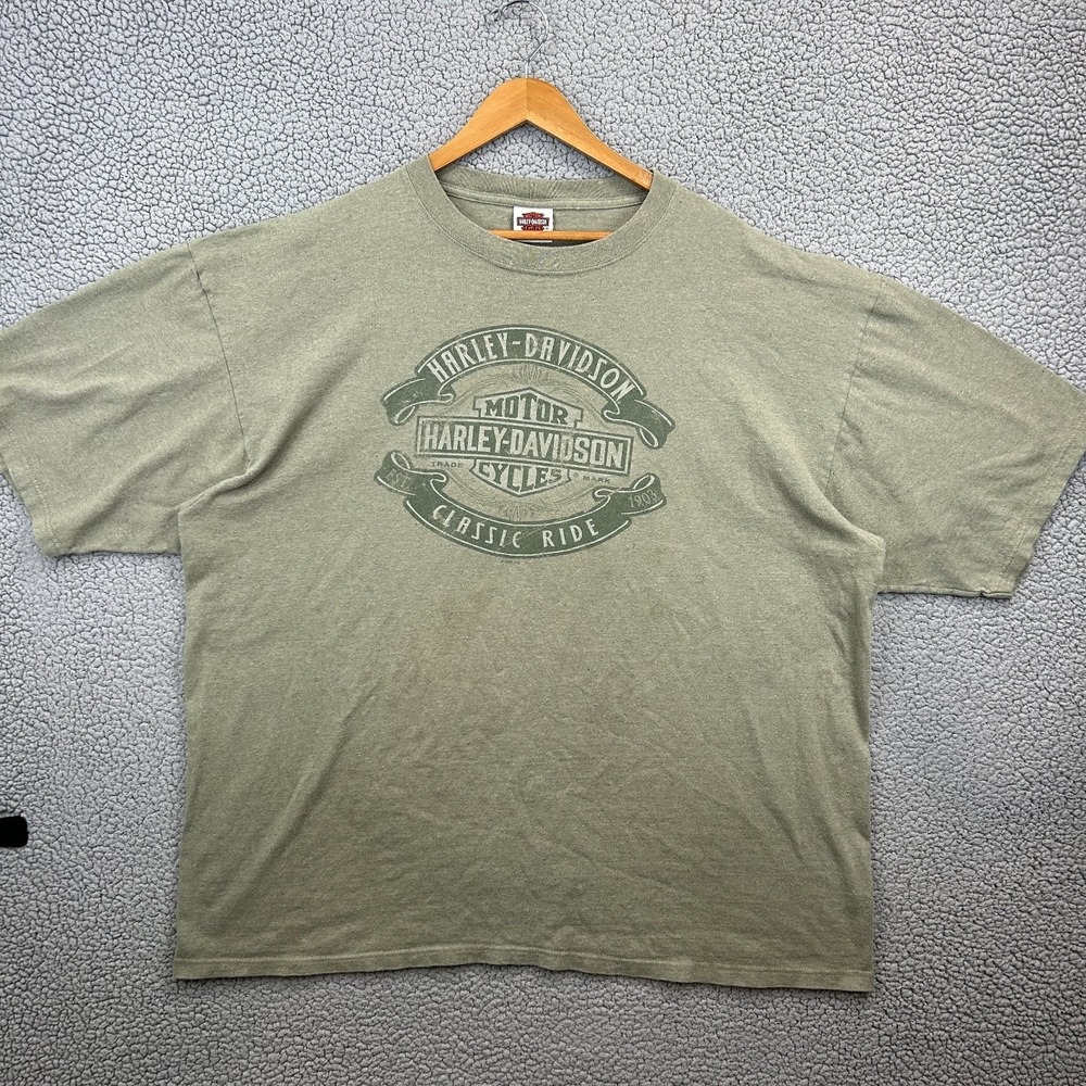 Vtg Harley-Davidson Men's T-Shirt Olive Green 3X-Large Recycled Cotton Blend USA